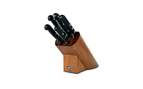 Arcos Serie Universal - Juego de Cuchillos de 5 Piezas en Caja de Regalo (5 Cuchillos) - Hoja de Acero Inoxidable Nitrum - Mango de Polioximetileno (Pom) - Bloque de Madera Color marrón