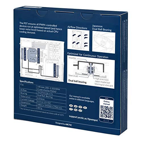 ARCTIC F14 PWM PST CO – 140 mm Ventilador de Caja para CPU con PWM Sharing Technology (PST), Motor Muy Silencioso con Funcionamiento Continuo, Computadora, 200-1350 RPM – Gris