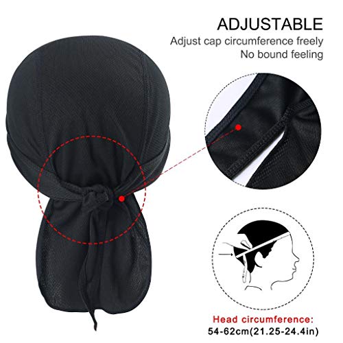 Arcweg Pañuelos de Cabezas Hombres Bandanas Verano Gorros Piratas de Ciclismo con Visera Malla Transpirable UV Protección UPF 50＋Running Deportes al Aire Libre Negro para Cabeza 54-62cm