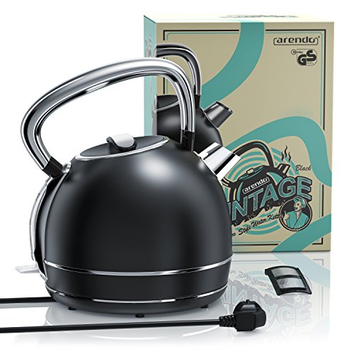 arendo - Vintage hervidor de Agua eléctrico - 2200 W - Capacidad máx. 1,7 litros - Auto Off - Negro