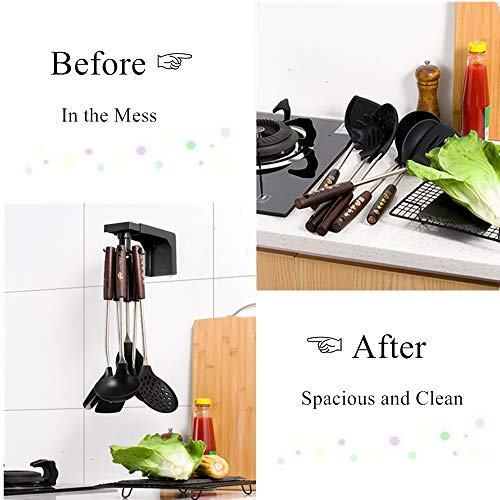 Arespark Soporte para Utensilios de Cocina, 2 Piezas Sin Perforar Ganchos de Pared, Soporte Organizadores con 6 Ganchos, Giratorio Gancho Autoadhesivo Multifuncional para el Hogar o el Jardín