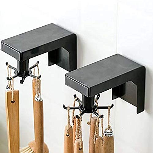 Arespark Soporte para Utensilios de Cocina, 2 Piezas Sin Perforar Ganchos de Pared, Soporte Organizadores con 6 Ganchos, Giratorio Gancho Autoadhesivo Multifuncional para el Hogar o el Jardín