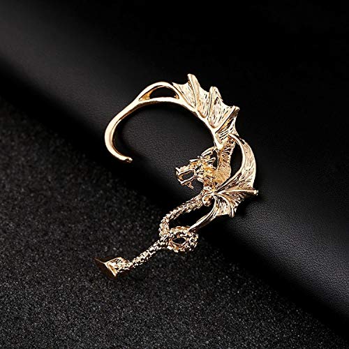 Aretes Elegantes Punk Dragon Wing Ear Cuff   Pendiente Antiguo Metal Plata Oro Bronce   Dragon Animal Rock Pendiente Gótico Joyas De Regalo   Oreja Izquierda-Oro