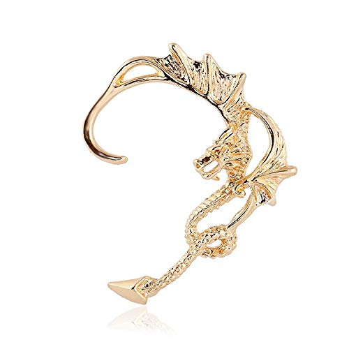 Aretes Elegantes Punk Dragon Wing Ear Cuff   Pendiente Antiguo Metal Plata Oro Bronce   Dragon Animal Rock Pendiente Gótico Joyas De Regalo   Oreja Izquierda-Oro