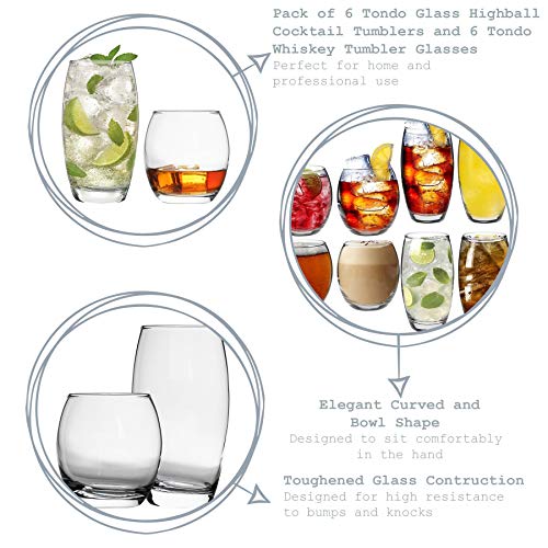 Argon Tableware Tondo - Juego de Vasos Bajos y Altos - para Uso Diario - 405 y 510 ml - Pack de 12
