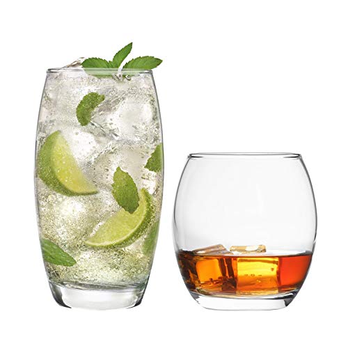 Argon Tableware Tondo - Juego de Vasos Bajos y Altos - para Uso Diario - 405 y 510 ml - Pack de 12