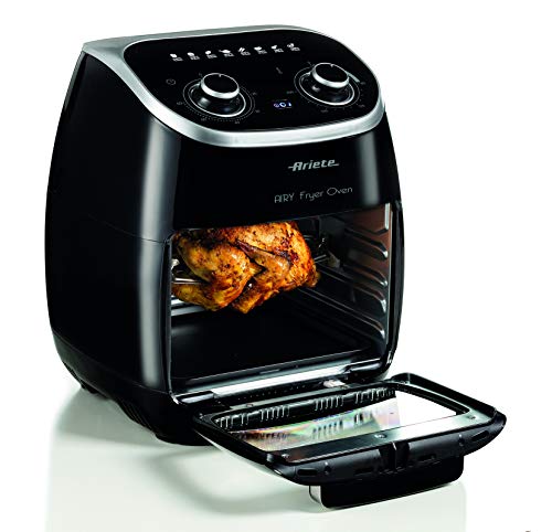 Ariete 4619 Freidora de aire y horno en uno, 11 L, multifunción, temporizador 60 minutos, puerta transparente extraíble, temperatura 80 - 200º C, 2000 W, negro