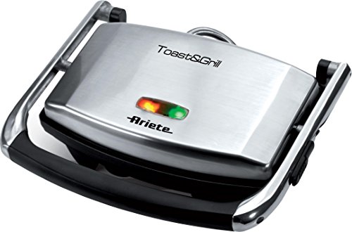Ariete Grill y Plancha Eléctrica Slim 1911 - Doble Función y Sandwichera, 1000 W, Acero Inoxidable, Color Plata