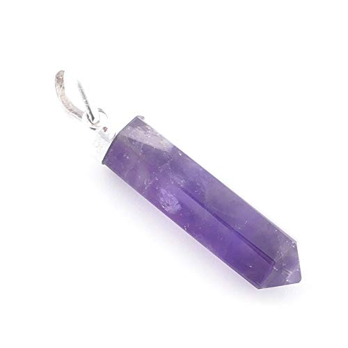 ARITZI - Colgante en Plata de Ley 925 con forma de punta en Piedra natural - Incluye una Cadena"box chain" de 45cm de plata - Amatista