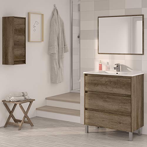 ARKITMOBEL 305090H - Mueble Lavabo Dakota, Columna de baño Colgante 1 Puerta Acabado en Color Nordik, Medidas: 30 cm (Largo) x 74 cm (Alto) x 25,5 cm (Fondo)