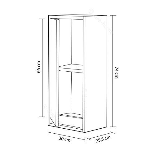 ARKITMOBEL 305090H - Mueble Lavabo Dakota, Columna de baño Colgante 1 Puerta Acabado en Color Nordik, Medidas: 30 cm (Largo) x 74 cm (Alto) x 25,5 cm (Fondo)