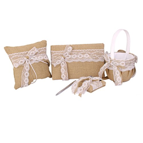 Arpillera Boda Arpillera Cesta De La Muchacha De Flor Decoraci¨®n Bowknot Encaje