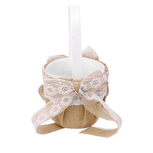 Arpillera Boda Arpillera Cesta De La Muchacha De Flor Decoraci¨®n Bowknot Encaje