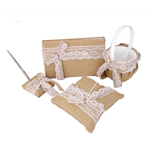 Arpillera Boda Arpillera Cesta De La Muchacha De Flor Decoraci¨®n Bowknot Encaje