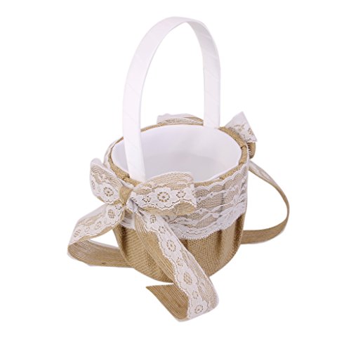Arpillera Boda Arpillera Cesta De La Muchacha De Flor Decoraci¨®n Bowknot Encaje