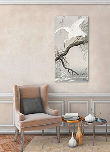 ART PRINT CAFE' – Cuadro en Canvas, Arte japonés - Ohara Koson – Garza Blanca en la Rama de un árbol – Impresion sobre Lienzo 70x35 cm