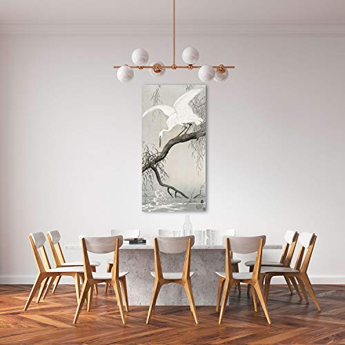 ART PRINT CAFE' – Cuadro en Canvas, Arte japonés - Ohara Koson – Garza Blanca en la Rama de un árbol – Impresion sobre Lienzo 70x35 cm
