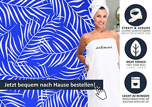 arteneur®- Cortina de Ducha 180x200 Hojas de Palma Azul – Cortina de Baño de Tela, Antimoho, Lavable, Impermeable y Opaco con Dobladillo Ponderado y 12 Anillas