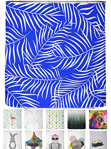 arteneur®- Cortina de Ducha 180x200 Hojas de Palma Azul – Cortina de Baño de Tela, Antimoho, Lavable, Impermeable y Opaco con Dobladillo Ponderado y 12 Anillas