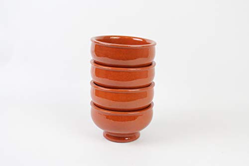 ARTESANIAROCA Cuencos de Barro consomé con pie .4 Unidades. Medidas 13cm diámetro Exteriores x 8 cm Altura.Hecho en España. Medidas Interiores 11 cm diámetro