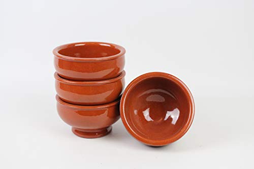 ARTESANIAROCA Cuencos de Barro consomé con pie .4 Unidades. Medidas 13cm diámetro Exteriores x 8 cm Altura.Hecho en España. Medidas Interiores 11 cm diámetro
