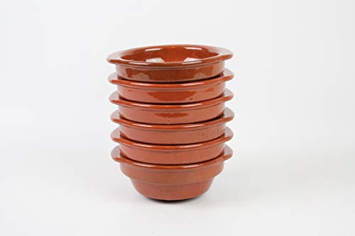 ARTESANIAROCA Cuencos de barro para sopa con asas.6 unidades. Medidas 15cm con asas y 13cm diámetro exteriores x 6 cm altura. Hecho en España. Medidas interiores 11,5 cm diámetro.