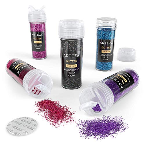 Arteza Botes de purpurina fina multiusos | Tarros de 9,6 g | Juego de 54 colores | Purpurina extrafina que brilla con luz negra ultravioleta | Purpurina en polvo para cuerpo, cara y manualidades