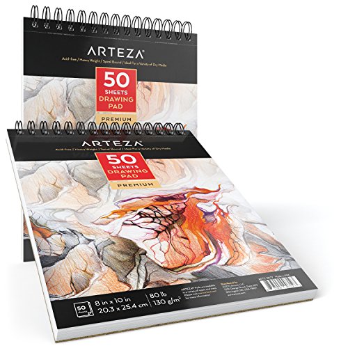 Arteza Cuadernos de dibujo | Pack de 2 blocs de 50 hojas cada uno | Papel grueso de 130g | para dibujo artístico con medios secos