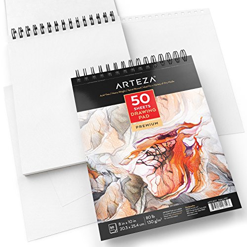 Arteza Cuadernos de dibujo | Pack de 2 blocs de 50 hojas cada uno | Papel grueso de 130g | para dibujo artístico con medios secos