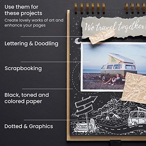 Arteza Juego de bolígrafos gel blanco, paquete de 12 unidades, bolígrafo de gel blanco para diseños artísticos con puntas de 0,6 mm, 0,8 mm y 1,00 mm, bolígrafos blancos para dibujo, notas y bocetos