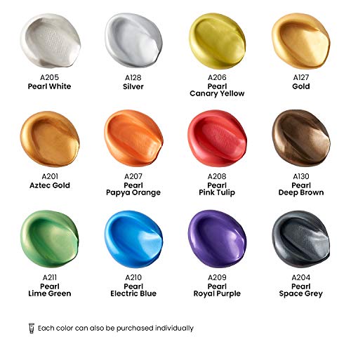 Arteza Pintura acrílica metálica | 12 colores | 12 tubos de 22 ml | Pinturas acrílicas para lienzos | Acrílicos resistentes no tóxicos | Tubos de pintura acrílica para artistas, principiantes y niños