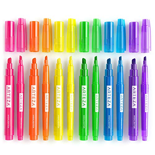 Arteza Rotuladores fosforescentes | 60 subrayadores fosforitos | 30 anchos y 30 finos | 6 colores | Caja de rotuladores fluorescentes | Ideal para aulas y oficinas