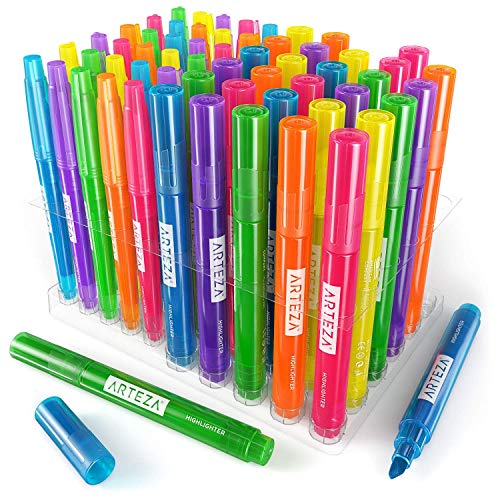 Arteza Rotuladores fosforescentes | 60 subrayadores fosforitos | 30 anchos y 30 finos | 6 colores | Caja de rotuladores fluorescentes | Ideal para aulas y oficinas