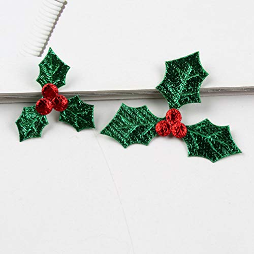 Artibetter 100 piezas mini adornos de bayas de acebo de triple hoja para la etiqueta de regalo de navidad y la fabricación de tarjetas