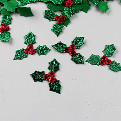 Artibetter 100 piezas mini adornos de bayas de acebo de triple hoja para la etiqueta de regalo de navidad y la fabricación de tarjetas