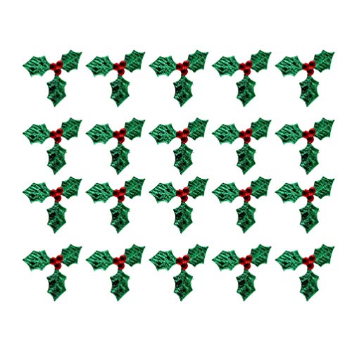 Artibetter 100 piezas mini adornos de bayas de acebo de triple hoja para la etiqueta de regalo de navidad y la fabricación de tarjetas