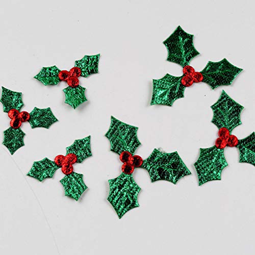Artibetter 100 piezas mini adornos de bayas de acebo de triple hoja para la etiqueta de regalo de navidad y la fabricación de tarjetas