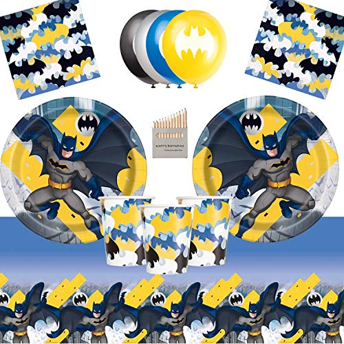 Artículos para la fiesta de Batman Dark Knight Juego de vajilla para la fiesta de cumpleaños de Batman 16- Placas de superhéroes Copas Servilletas Cubierta de mesa