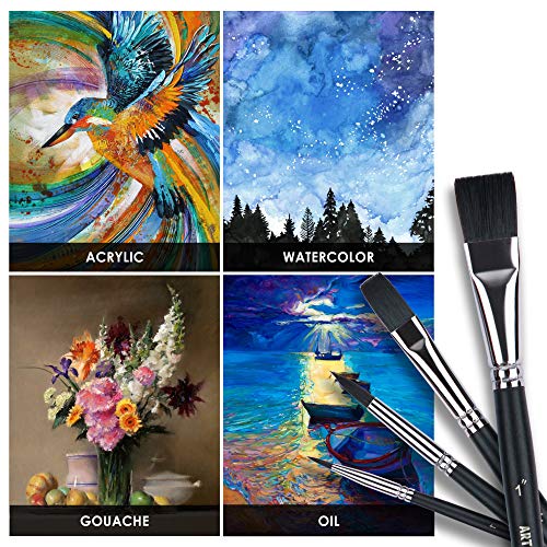 ARTIFY - Juego de 12 pinceles para acuarela, pinceles de nailon para el cabello para pintura al óleo y acrílica para principiantes y profesionales, pinceles para detalles, negro frío