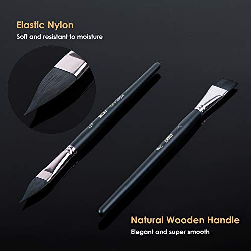 ARTIFY - Juego de 12 pinceles para acuarela, pinceles de nailon para el cabello para pintura al óleo y acrílica para principiantes y profesionales, pinceles para detalles, negro frío