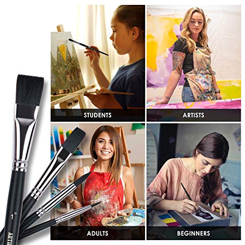 ARTIFY - Juego de 12 pinceles para acuarela, pinceles de nailon para el cabello para pintura al óleo y acrílica para principiantes y profesionales, pinceles para detalles, negro frío