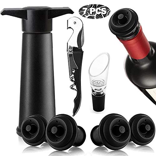 ARTKIVA - Concierto de ahorro de vino - negro | 1 x bomba de vacío + 4 x tapón de vino de vacío + 1 x vertedores + 1 x sacacorchos de camareros