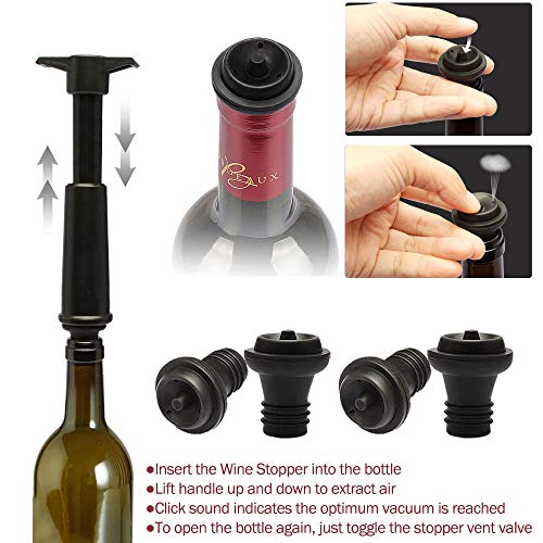 ARTKIVA - Concierto de ahorro de vino - negro | 1 x bomba de vacío + 4 x tapón de vino de vacío + 1 x vertedores + 1 x sacacorchos de camareros