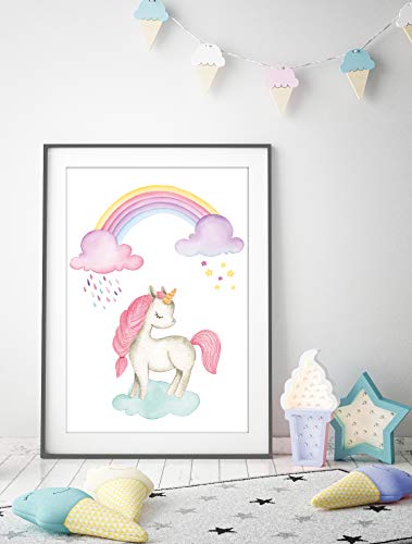 artpin® Einhorn imágenes de decoración para 's guarderías - A4 póster arco iris rosa Baby habitaciones - Deko niñas P55