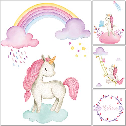 artpin® Einhorn imágenes de decoración para 's guarderías - A4 póster arco iris rosa Baby habitaciones - Deko niñas P55