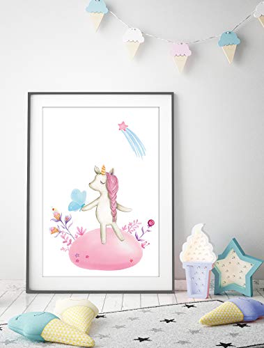 artpin® Einhorn imágenes de decoración para 's guarderías - A4 póster arco iris rosa Baby habitaciones - Deko niñas P55