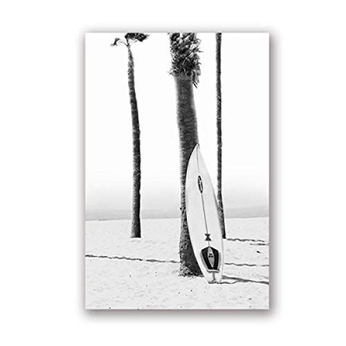 ARTTONIT Carteles e Impresiones en Blanco y Negro del Paisaje de Surf costero Sea Wave Tabla de Surf Fotografía Fotos Lienzo Pintura Decoración para el hogar 50x70cmx3 sin Marco