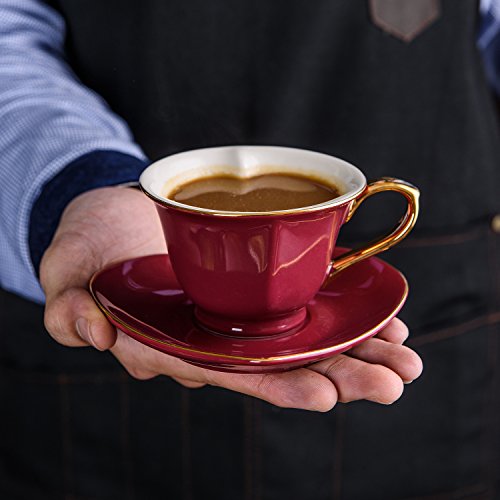 Artvigor 6 Juegos de Tazas de Café/Té de Porcelana Tazas de Cerámica, 100 ml, Juegos de Vajillas de Agua/Leche para Hogar, Oficina, Cafetería, Regalo para Cumpleaños, Festival - Forma de Corazón