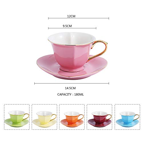 Artvigor 6 Juegos de Tazas de Café/Té de Porcelana Tazas de Cerámica, 150 ml, Juegos de Vajillas de Agua/Leche para Hogar, Oficina, Cafetería, Regalo para Cumpleaños, Festival - Forma de Corazón
