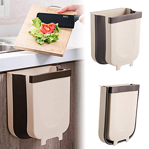 Arvioo Cubos de Basura Plegable Bote de Basura Colgante Basurero Plegable Basura Extraible para la Cocina, Dormitorio y Coche, Marrón